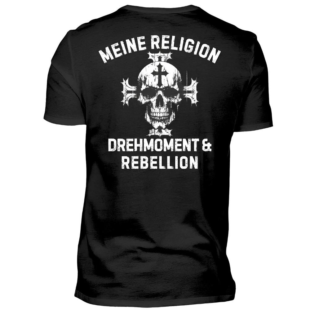 Meine Religion: Drehmoment & Rebellion - Premium T-Shirt Rückendruck