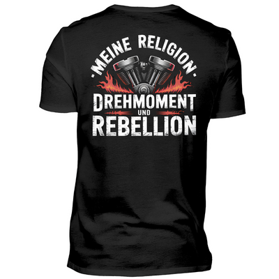Meine Religion: Drehmoment & Rebellion - Premium T-Shirt Rückendruck