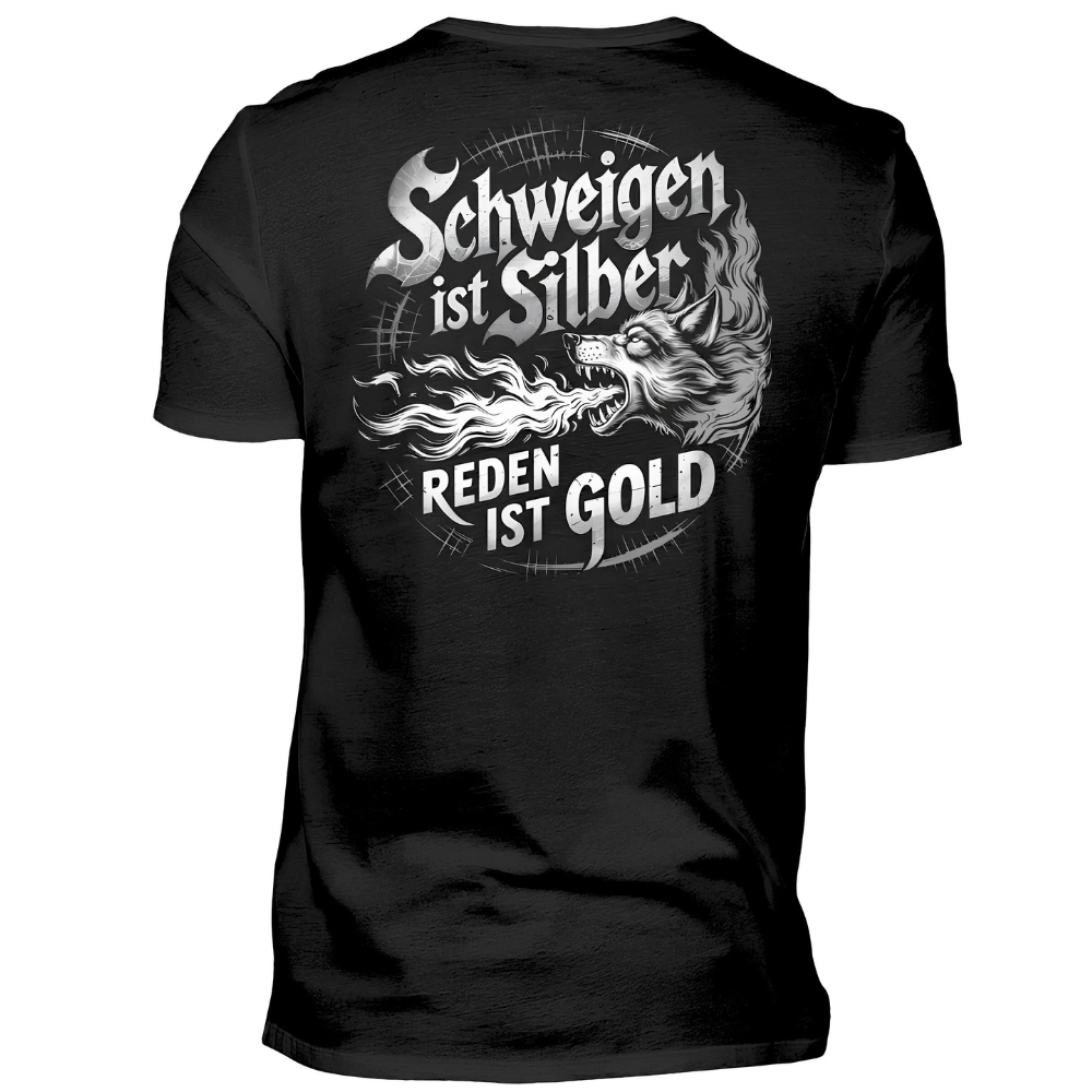 Schweigen ist Silber / Reden ist Gold - Premium T-Shirt Rückendruck