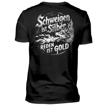 Schweigen ist Silber / Reden ist Gold - Premium T-Shirt Rückendruck