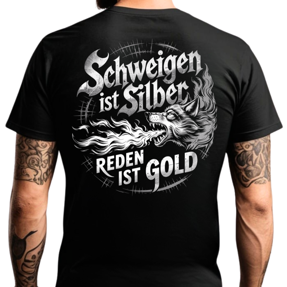 Schweigen ist Silber / Reden ist Gold - Premium T-Shirt Rückendruck