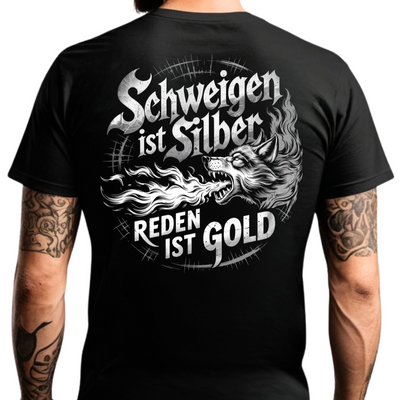 Schweigen ist Silber / Reden ist Gold - Premium T-Shirt Rückendruck