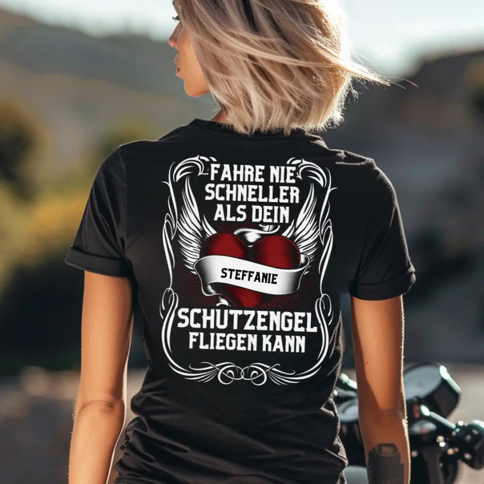 Schutzengel - Damen T-Shirt Rückendruck (Personalisiert)