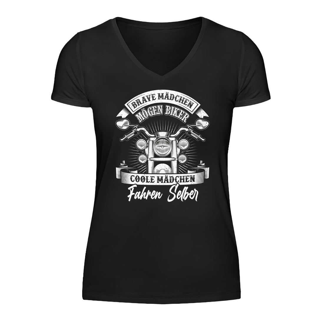 Coole Mädchen fahren selber - Damen T-Shirt V-Neck